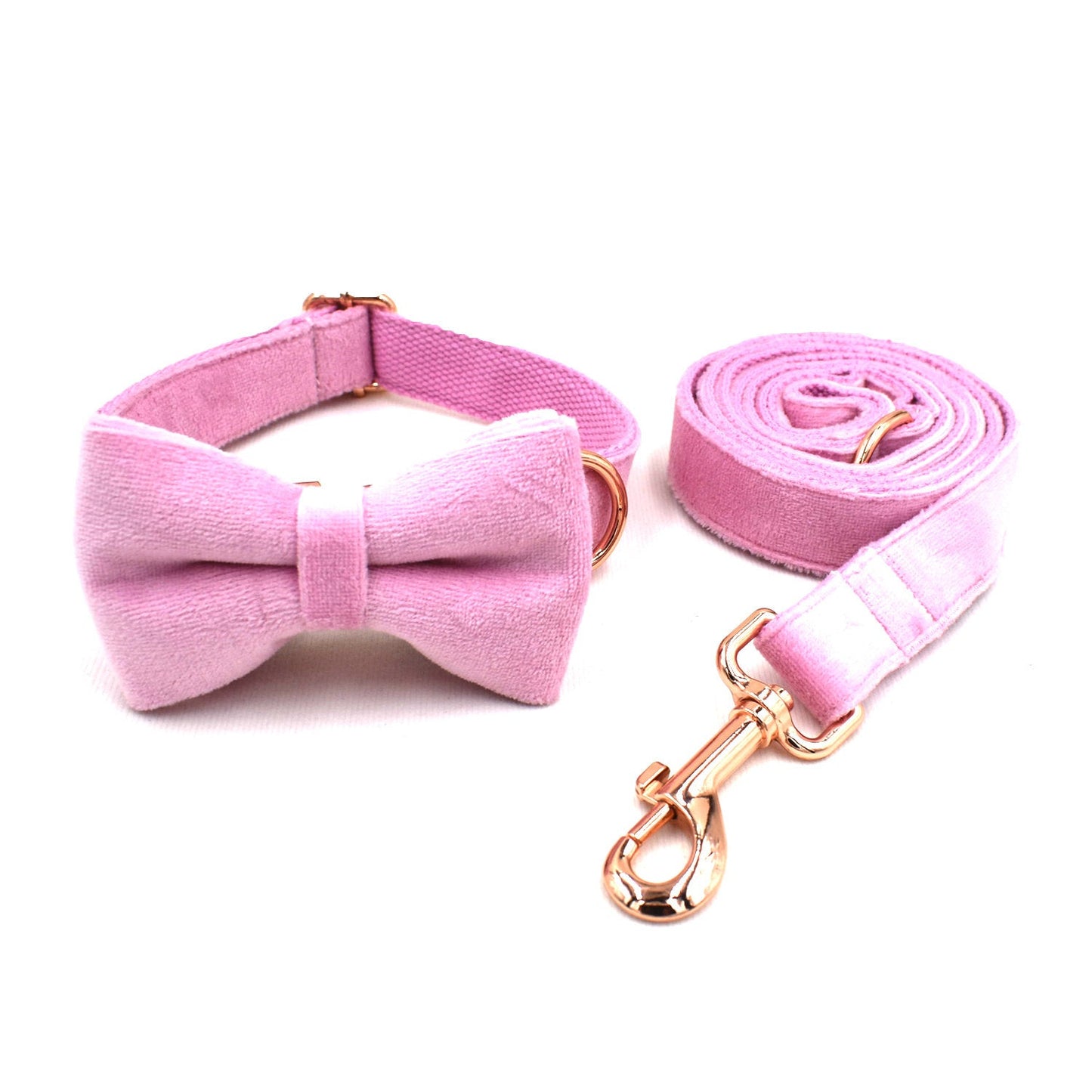 Bow Tie Baby Pink Thick Velvet Dog Collar Set
