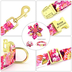 Cute Custom Engraved Floral Dog Collar Set