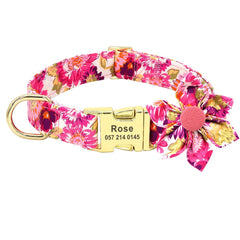 Cute Custom Engraved Floral Dog Collar Set