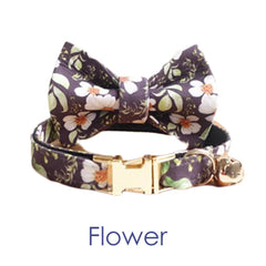 Colorful Bow Tie Personalized Dog Collar Set