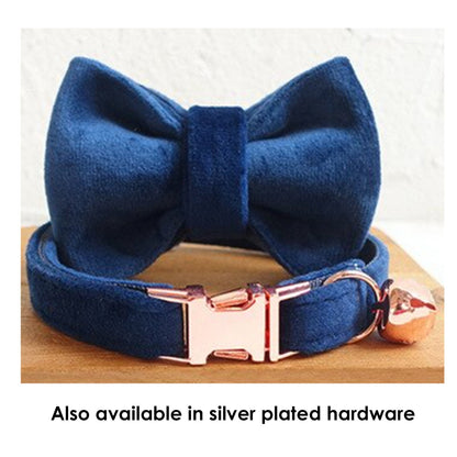 Velvet Personalised Pet collar with removable bowtie