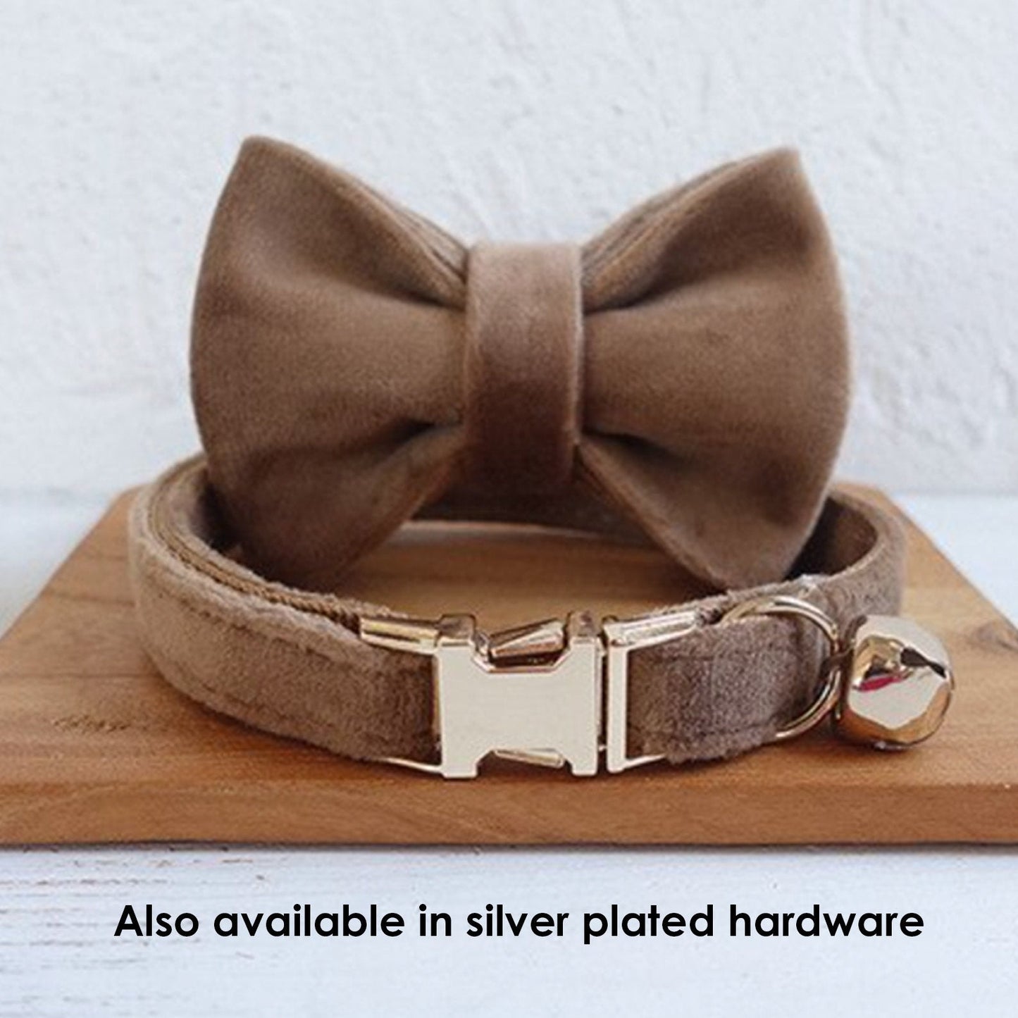 Velvet Personalised Pet collar with removable bowtie
