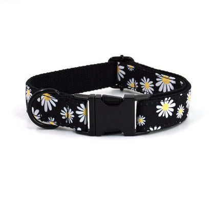 Bow Tie Personalised Black Daisy Dog Collar Set