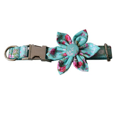 Engraved Pet ID Floral Pattern Dog Collar Set