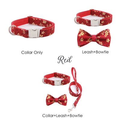 Personalised Dog Collar and Leash set, Matching Bowtie in Reb, Blue Pink Purple and Japan Pattern, Great for all Occasions