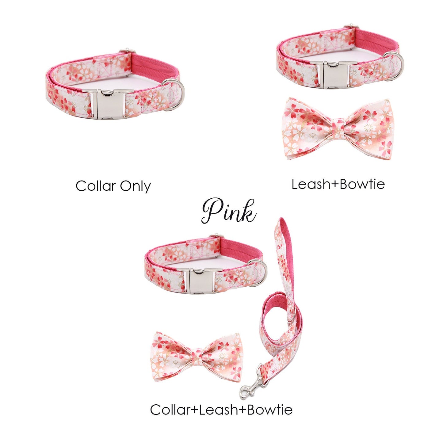 Personalised Dog Collar and Leash set, Matching Bowtie in Reb, Blue Pink Purple and Japan Pattern, Great for all Occasions