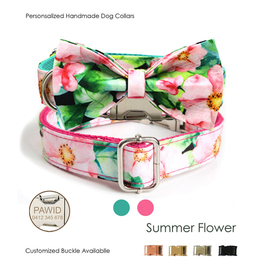 Floral Personalised Bow Tie Dog Collar Set