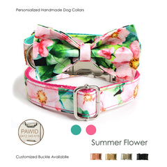 Floral Personalized Bow Tie Dog Collar Set
