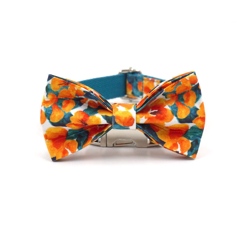 Personalised Orange Flower Bow Tie Collar Set