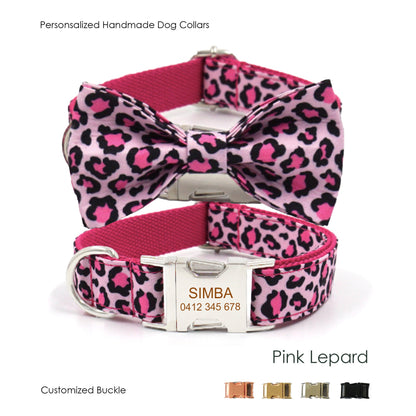 Personalised Pink Leopard Dog Collar Set