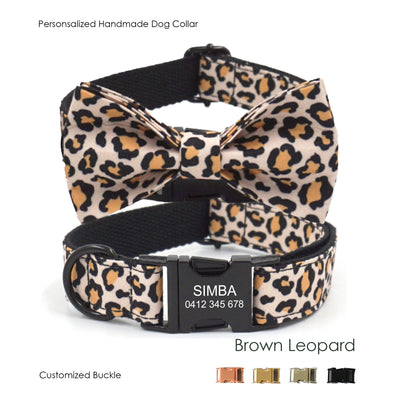 Brown Leopard Dog Collar Bow Tie Set