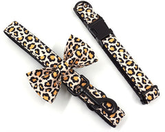 Personalized Engraved Handmade Brown Leopard Dog Collar or Dog Collar and Lead, Harness Set, Dog Bowtie Available