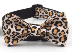 Personalized Engraved Handmade Brown Leopard Dog Collar or Dog Collar and Lead, Harness Set, Dog Bowtie Available