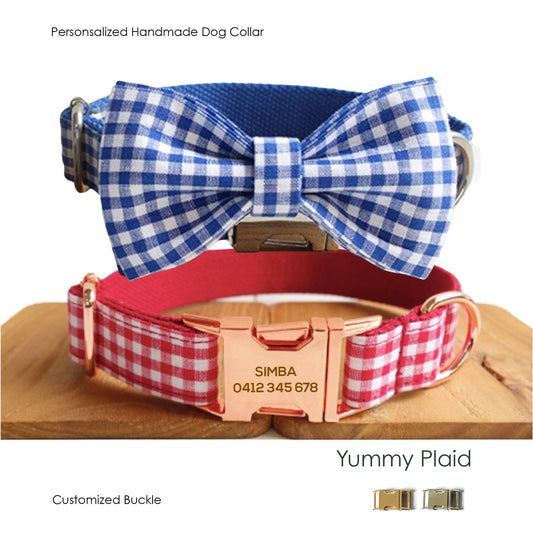 Personalised YUMMY PLAID Dog Collar Set