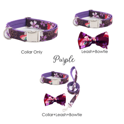 Personalised Dog Collar and Leash set, Matching Bowtie in Reb, Blue Pink Purple and Japan Pattern, Great for all Occasions