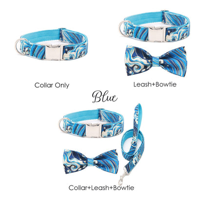 Personalised Dog Collar and Leash set, Matching Bowtie in Reb, Blue Pink Purple and Japan Pattern, Great for all Occasions