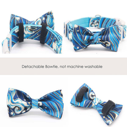 Personalised Dog Collar and Leash set, Matching Bowtie in Reb, Blue Pink Purple and Japan Pattern, Great for all Occasions