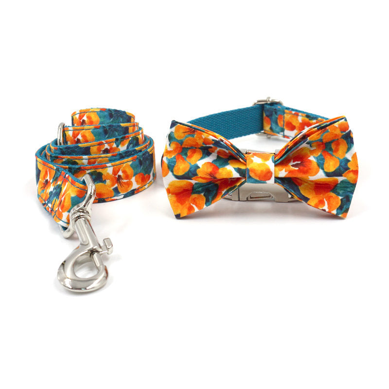 Personalised Orange Flower Bow Tie Collar Set