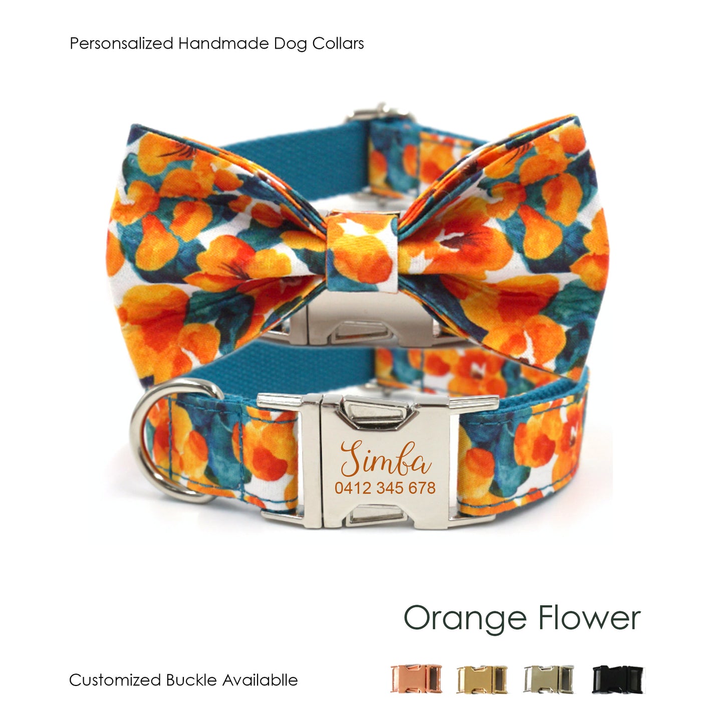 Personalised Orange Flower Bow Tie Collar Set