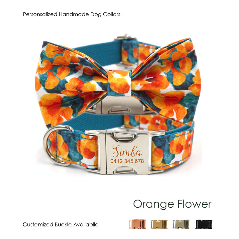 Personalized Orange Flower Bow Tie Collar Set