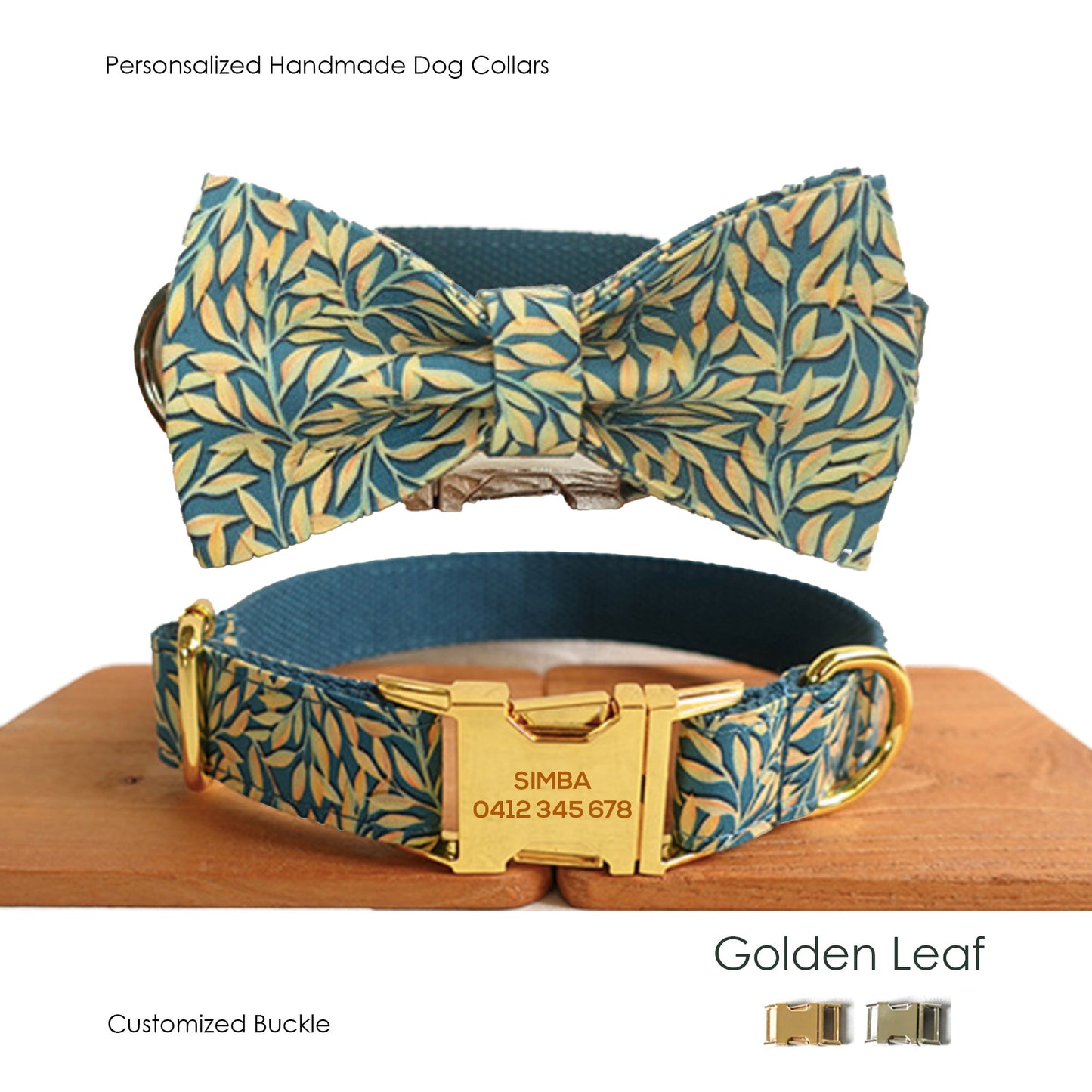 Golden Leaf Custom Dog Collar Bowtie Set