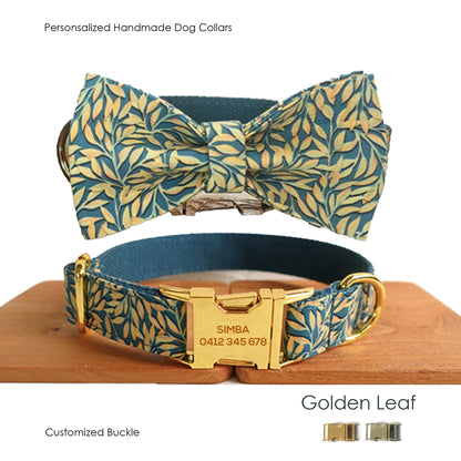 Golden Leaf Custom Dog Collar Bowtie Set