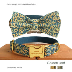 Golden Leaf Custom Dog Collar Bowtie Set