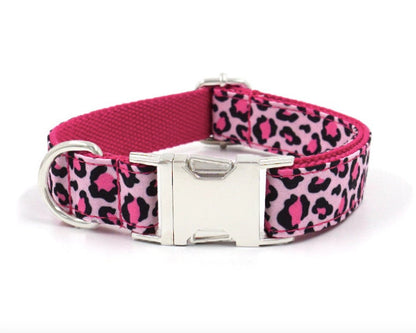 Personalised Pink Leopard Dog Collar Set