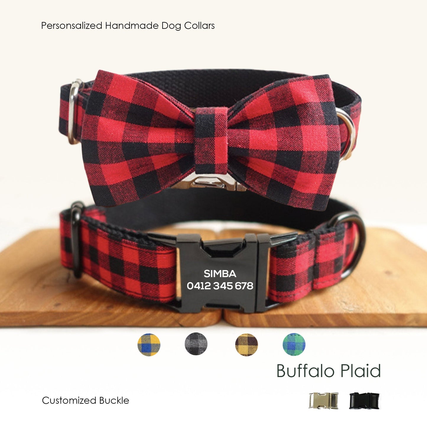 Bow Tie Personalised Dog Collar and Lead Set