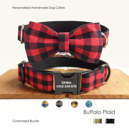 Bow Tie Personalised Dog Collar and Lead Set