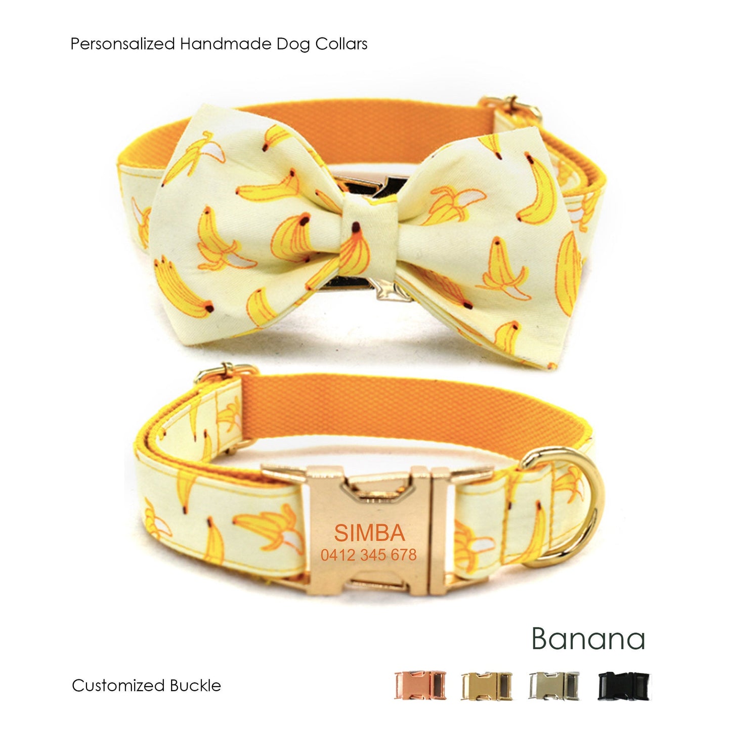 Personalised Banana Design Bowtie Dog Collar
