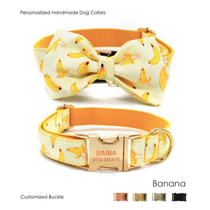 Personalised Banana Design Bowtie Dog Collar