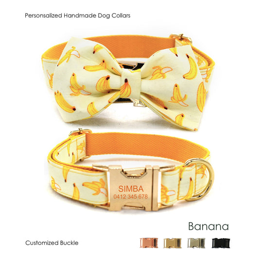 Personalised Banana Design Bowtie Dog Collar