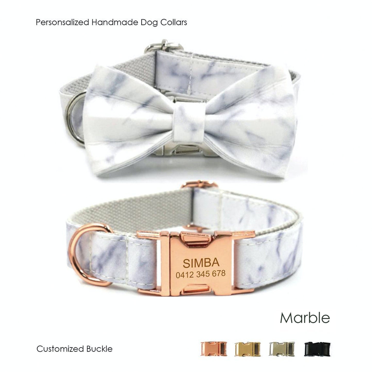 Handmade Engraved Dog Bowtie Collar Set