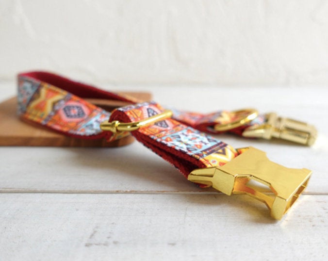 Bohemian Personalised Bow Tie Dog Collar Set