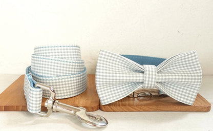 Engraved Aegean Sea Plaid Dog Collar Set