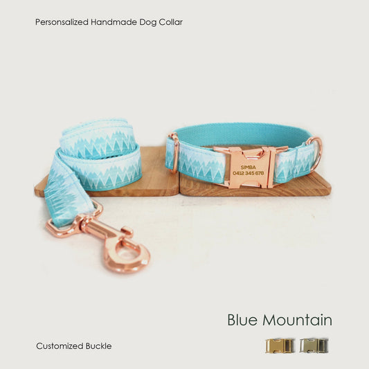 Personalised Blue Mountain Dog Collar Set