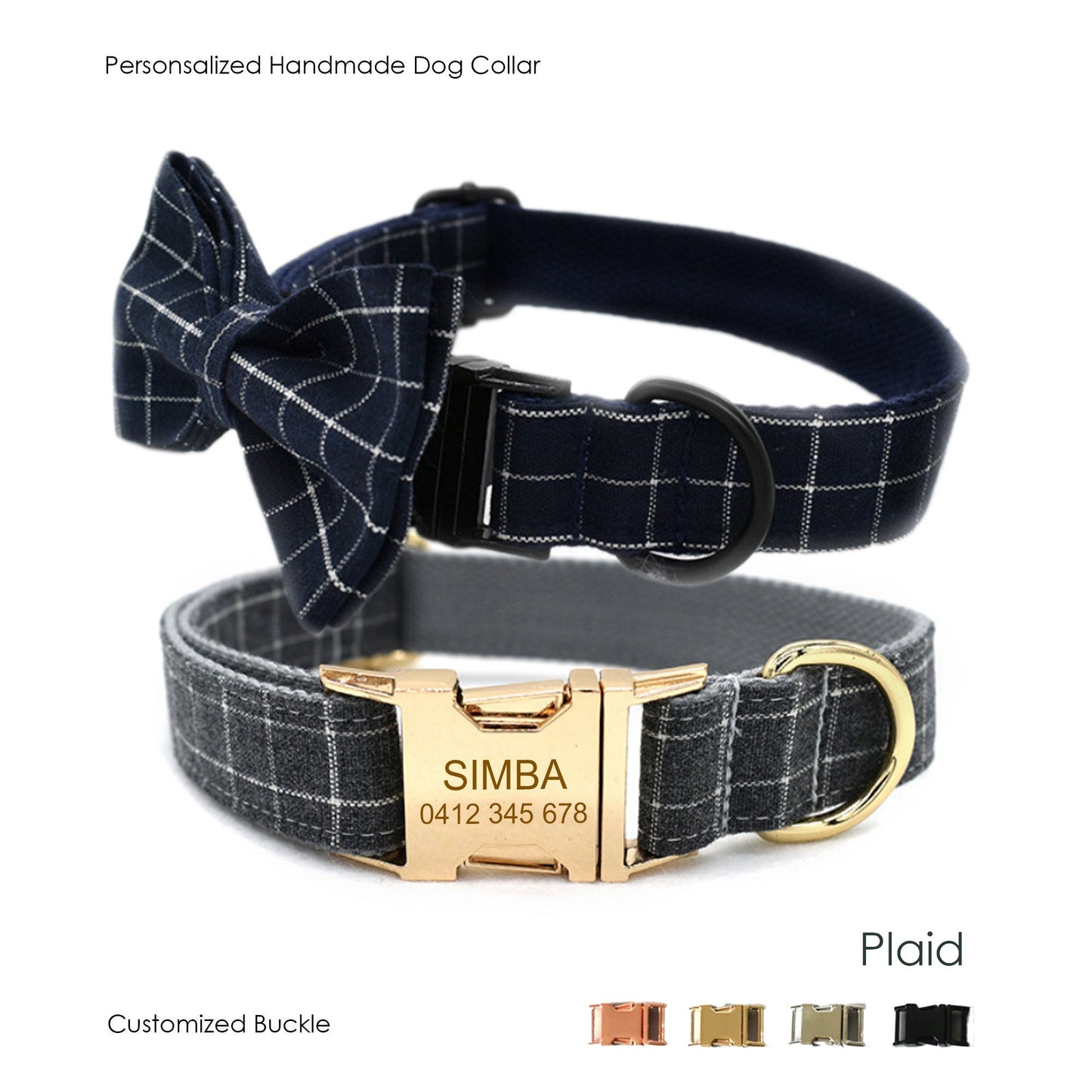 Blue/Gray Plaid Custom Collar