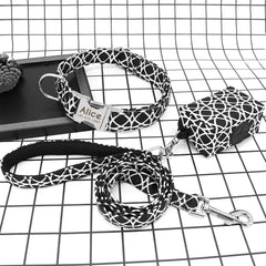 Black and White Dog Collar or Leash Poop Bag