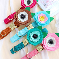 Velvet Floral Dog Collar with Custom ID