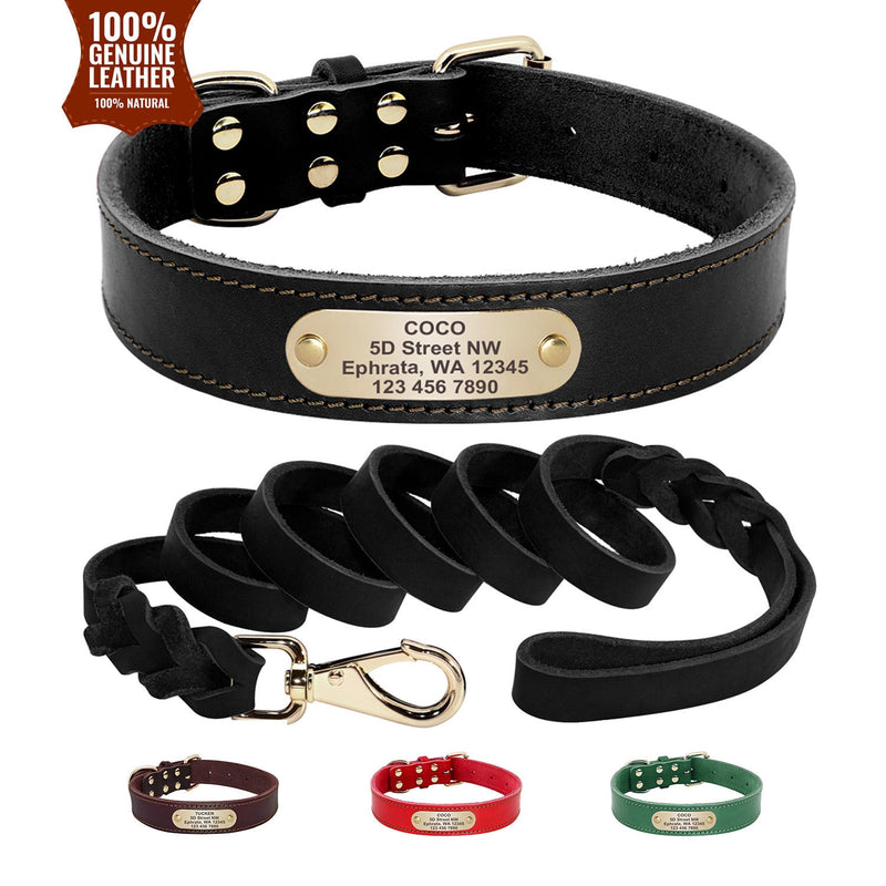 Engraved Tag Genuine Leather Dog Collar