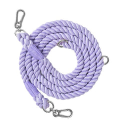 Multi-purpose Rope Dog Leash Handmade with Eco-Friendly Cotton, Purple Green Brown Featuring 7ft/210cm, Hands free, Two dog leash