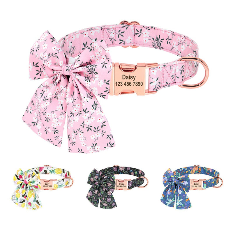 Floral Wedding Dog Collar with Long Dog Butterfly Bowtie