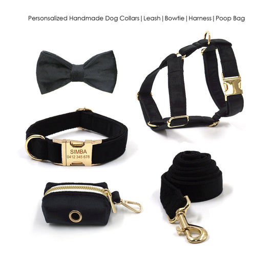Black Personalised Dog Collar Combo Set
