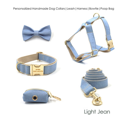 Light Jean Personalised Dog Collar Combo
