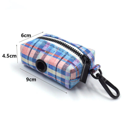 Custom Blue Plaid Dog Collar and Lead set, Harness, Poop Bag Combo