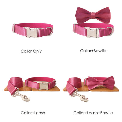 Silky Shiny Dog Collar and Leash set with Bowtie Available