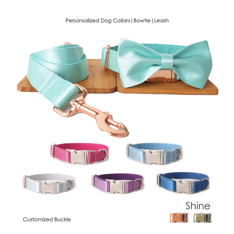 Silky Shiny Dog Collar and Leash set with Bowtie Available