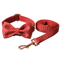 Red Polka Dot Dog Collar and Lead Set, Bowtie, and Step-in Harness