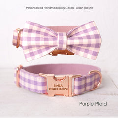 Purple Plaid Custom Dog Collar or Dog Collar and Lead Set
